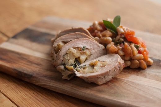 Pork fillet stuffed with apple and sage